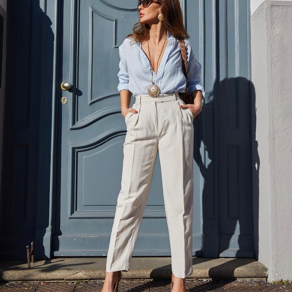 High-Waist Cream Tailored Trousers - Brand: